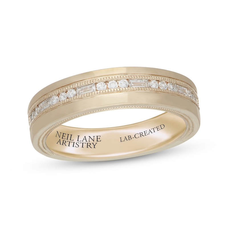 Main Image 1 of Neil Lane Artistry Men's Round & Baguette-Cut Lab-Grown Diamond Wedding Band 1/2 ct tw 14K Yellow Gold