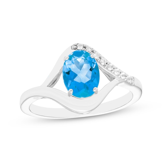 Oval-Cut Swiss Blue Topaz & White Lab-Created Sapphire Ring Sterling Silver