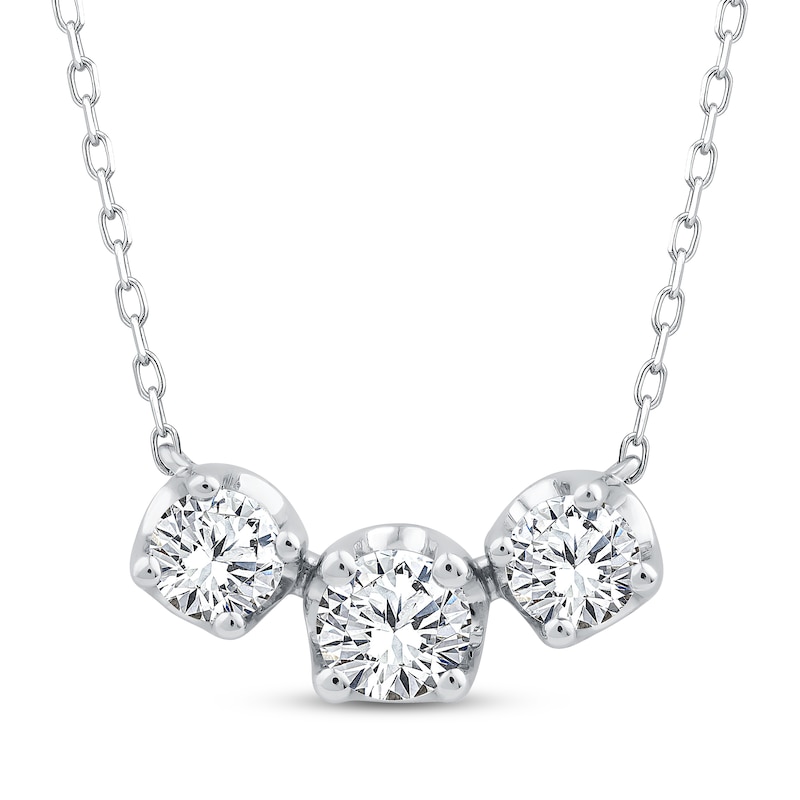 Main Image 1 of Memories Moments Magic Diamond Three-Stone Necklace 1 ct tw 10K White Gold 18&quot;