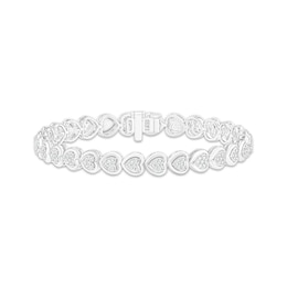 Multi-Diamond Heart Link Bracelet 1 ct tw Sterling Silver 7&quot;