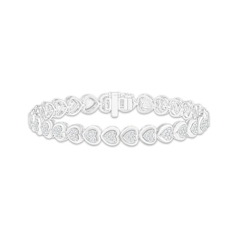 Main Image 1 of Multi-Diamond Heart Link Bracelet 1 ct tw Sterling Silver 7&quot;