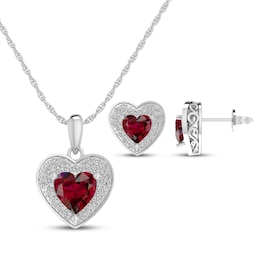 Heart-Shaped Lab-Created Ruby & White Lab-Created Sapphire Gift Set Sterling Silver