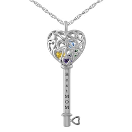 Birthstone Family & Mother's Caged Key Necklace