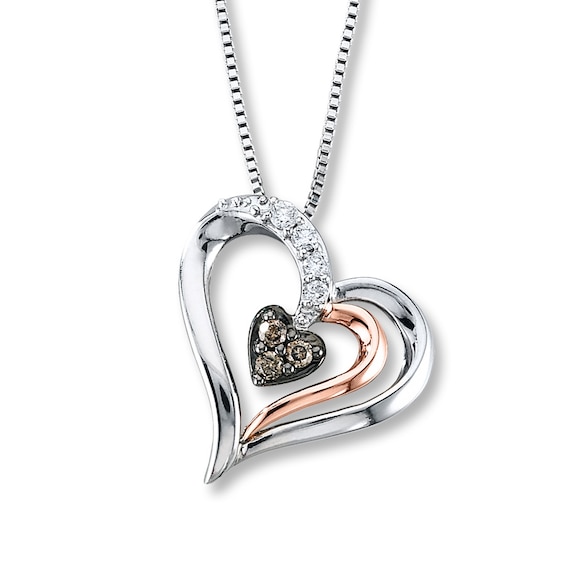 Diamond Heart Necklace 1/8 ct tw Brown/White Sterling Silver