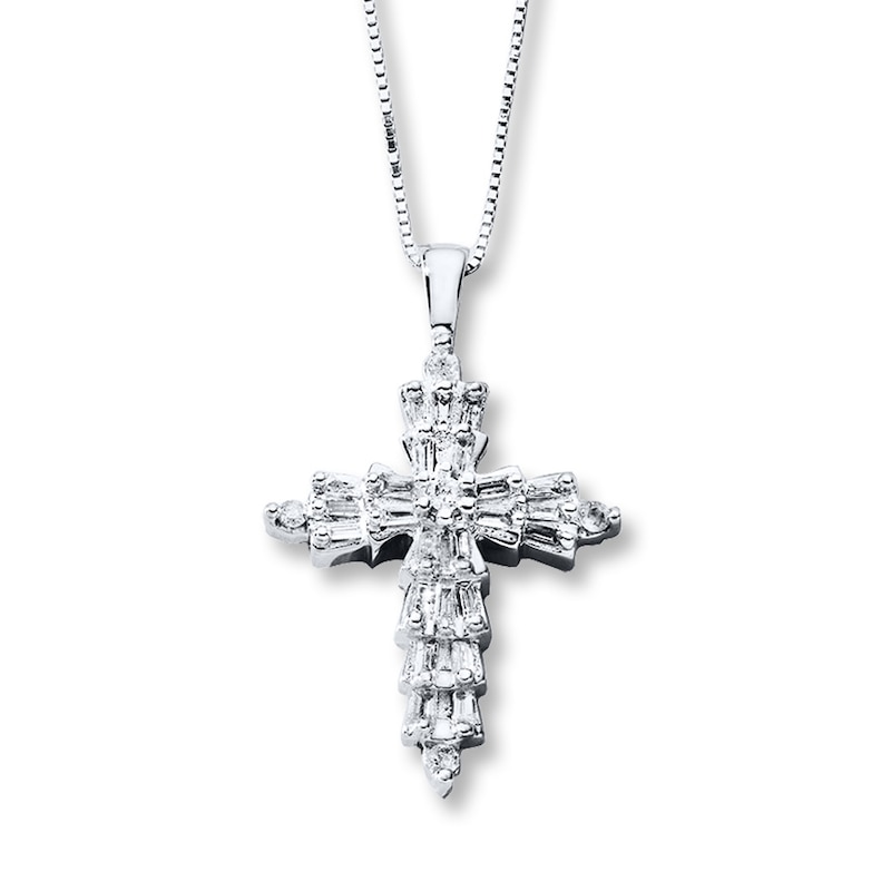 Main Image 1 of Diamond Cross Necklace 1/4 Carat tw 10K White Gold