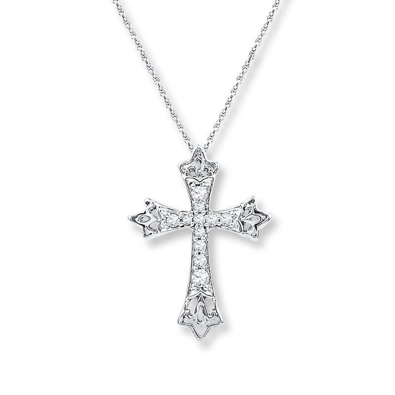 Main Image 1 of Diamond Cross Necklace 1/5 ct tw Round-cut 10K White Gold 18&quot;