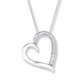 Diamond Heart Necklace 1/20 ct tw Round-cut Sterling Silver 18&quot;