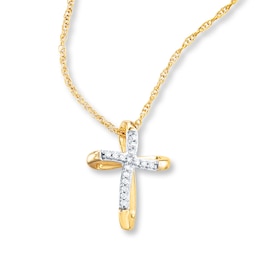 Cross Necklace 1/20 ct tw Diamonds 10K Yellow Gold