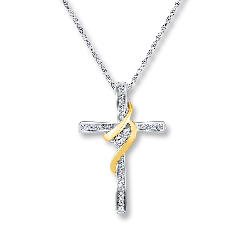 Main Image 1 of Cross Necklace 1/5 ct tw Diamonds Sterling Silver & 10K Yellow Gold 18&quot;