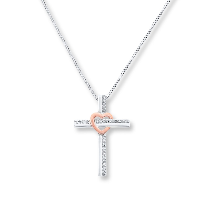 10K Rose Gold 1/10 Carat TW Diamond Gift Cross Pendant