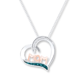 Mom Heart Necklace 1/20 ct tw Diamonds Sterling Silver & 10K Rose Gold 18&quot;