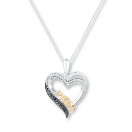 Mom Heart Necklace 1/10 ct tw Diamonds Sterling Silver & 10K Yellow Gold 18&quot;