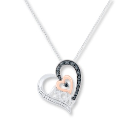 Mom Heart Necklace 1/15 ct tw Diamonds Sterling Silver & 10K Rose Gold 18&quot;