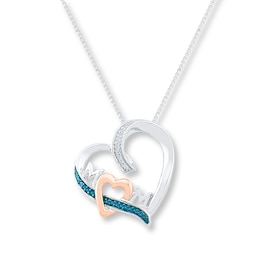 Mom Heart Necklace 1/20 ct tw Diamonds Sterling Silver & 10K Rose Gold 18&quot;