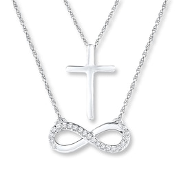 Cross & Infinity Necklace 1/15 ct tw Diamonds Sterling Silver 18&quot;