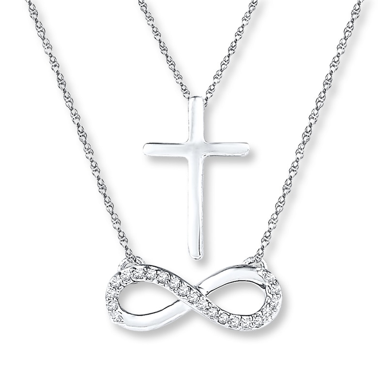 Cross & Infinity Necklace 1/15 ct tw Diamonds Sterling Silver 18"
