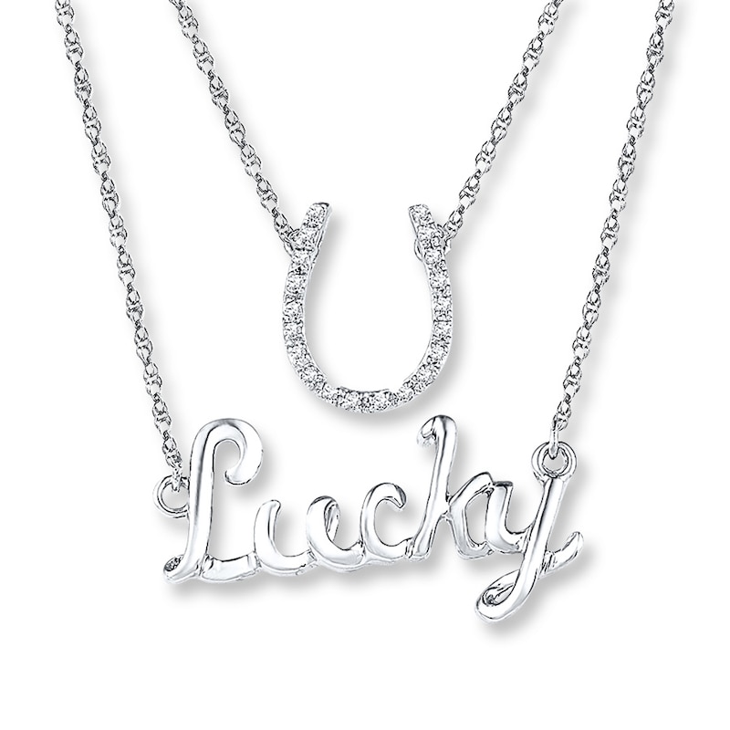 Main Image 1 of Lucky Layered Necklace 1/20 ct tw Diamonds Sterling Silver 18&quot;