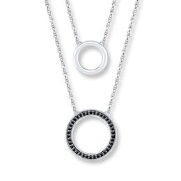 Circle Layered Necklace 1/8 ct tw Diamonds Sterling Silver 18&quot;