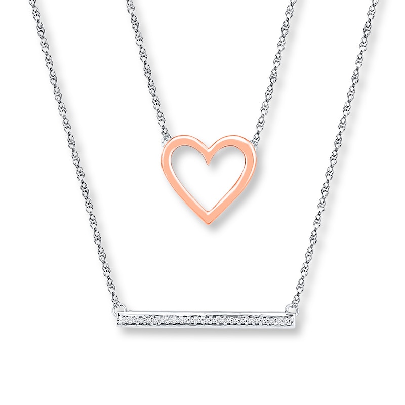 Main Image 1 of Layered Necklace 1/15 ct tw Diamonds Sterling Silver &10K Rose Gold 18.4&quot;