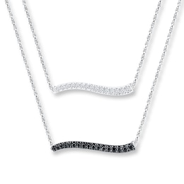 Layered Bar Necklace 1/4 ct tw Diamonds Sterling Silver 18.75&quot;