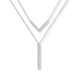 Layered Necklace 1/6 ct tw Diamonds Sterling Silver 18&quot;