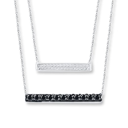 Layered Bar Necklace 1/3 ct tw Diamonds Sterling Silver 18.6&quot;