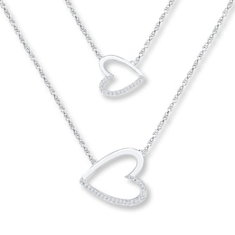 Layered Heart Necklace 1/10 ct tw Diamonds Sterling Silver 18.3&quot;