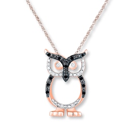 Diamond Owl Necklace 1/10 ct tw Round-cut 10K Rose Gold 18&quot;