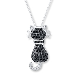 Diamond Cat Necklace 1/3 ct tw Round-cut Sterling Silver 18&quot;