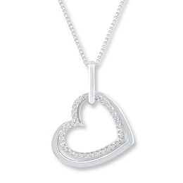 Heart Necklace 1/10 ct tw Diamonds Sterling Silver 18&quot;