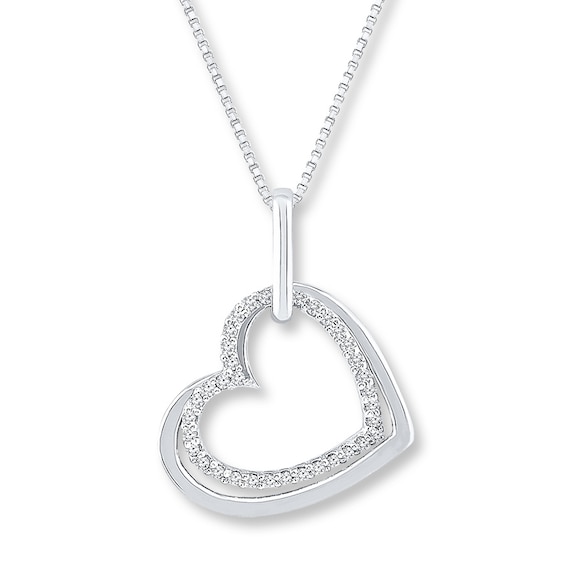 Heart Locket Necklace 1/10 ct tw Diamonds Sterling Silver