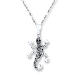 Diamond Lizard Necklace 1/15 ct tw Round-cut Sterling Silver 18&quot;