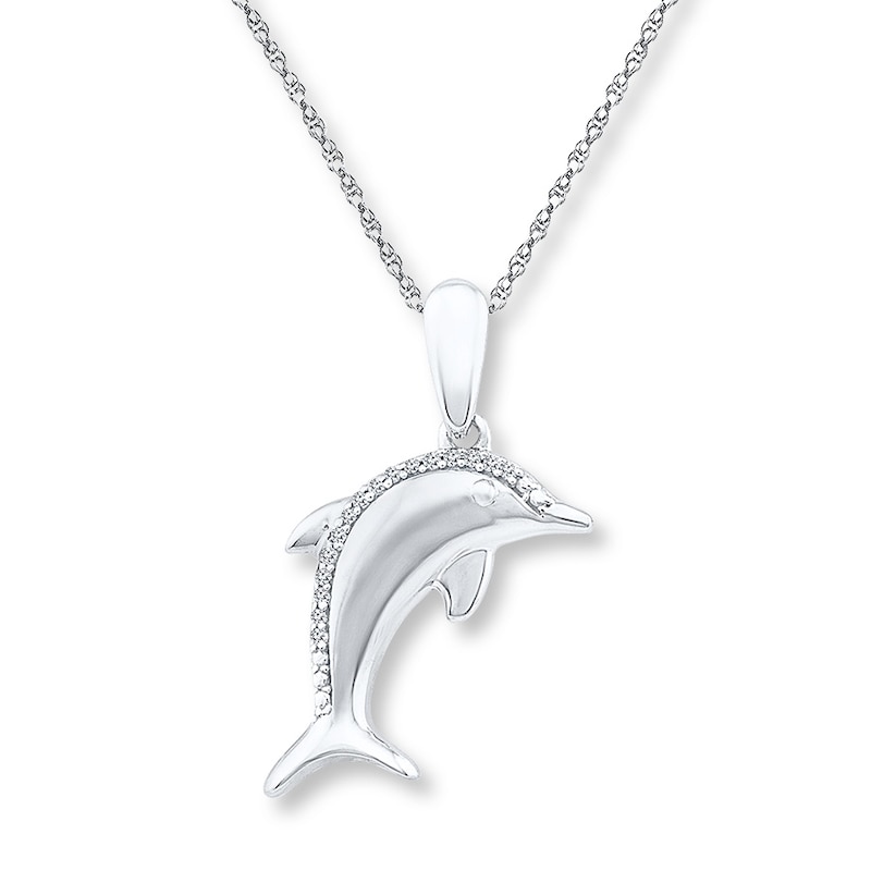 Main Image 1 of Diamond Dolphin Necklace Sterling Silver 18&quot;