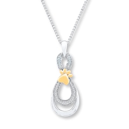 Diamond Paw Print Necklace 1/10 ct tw Sterling Silver & 10K Yellow Gold