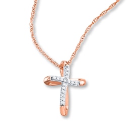 Diamond Cross Necklace 1/20 ct tw Round-cut 10K Rose Gold 18&quot;