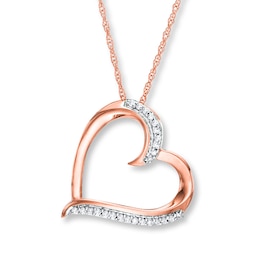 Diamond Heart Necklace 1/15 ct tw Round-cut 10K Rose Gold 18&quot;