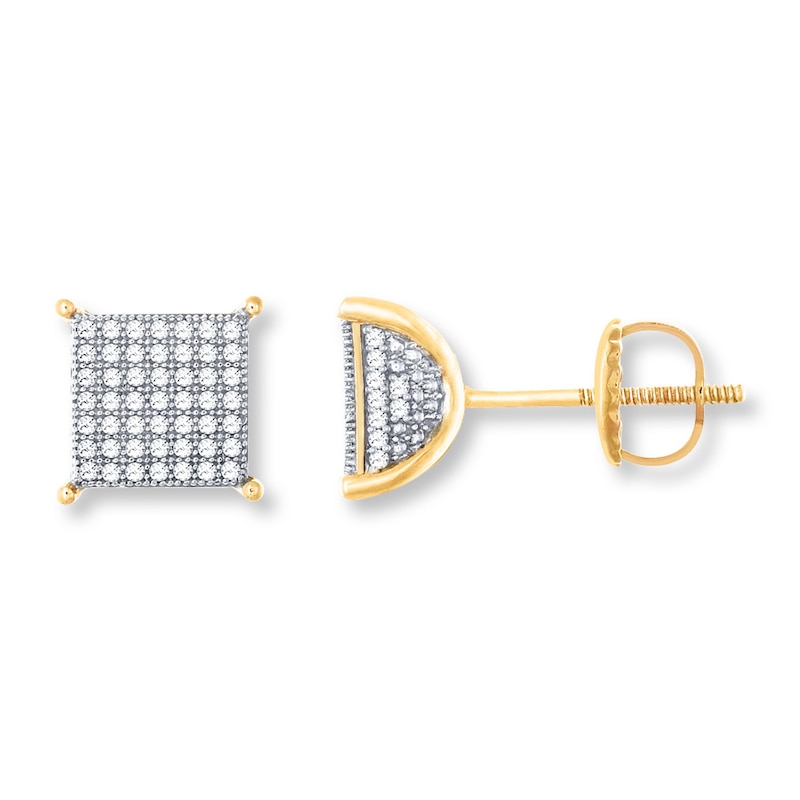 Main Image 1 of Men's Diamond Earrings 1/2 ct tw Round-Cut 10K Yellow Gold