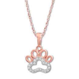 Diamond Paw Print Necklace 1/15 ct tw Round-cut 10K Rose Gold 18&quot;