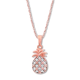 Diamond Pineapple Necklace 1/10 ct tw Round-cut 10K Rose Gold 18&quot;