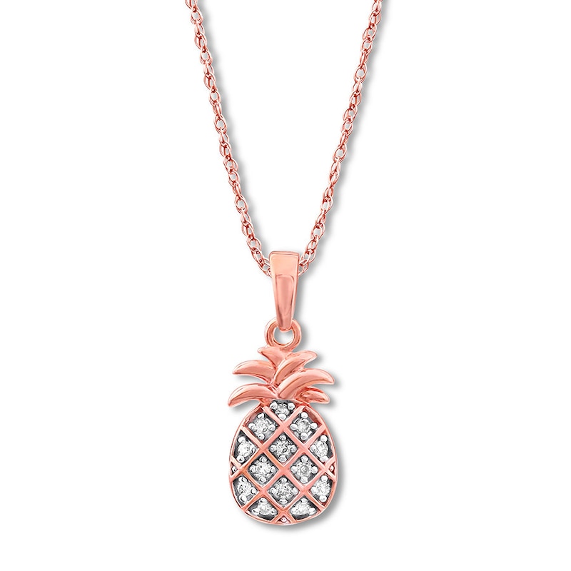 Main Image 1 of Diamond Pineapple Necklace 1/10 ct tw Round-cut 10K Rose Gold 18&quot;