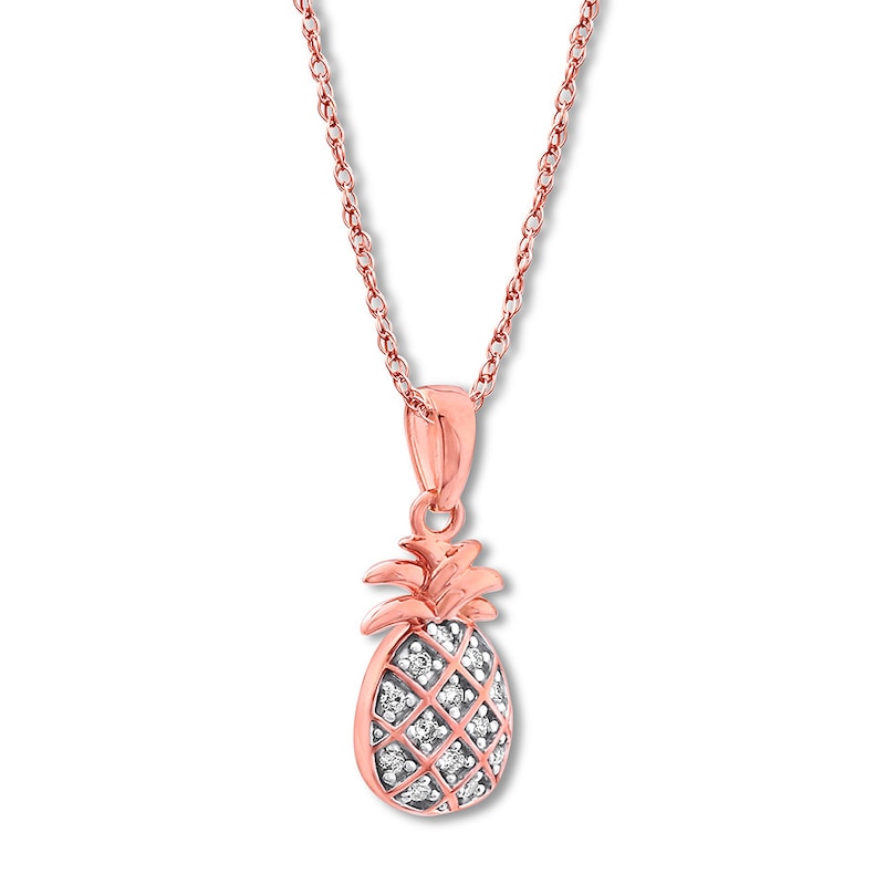 Main Image 2 of Diamond Pineapple Necklace 1/10 ct tw Round-cut 10K Rose Gold 18&quot;