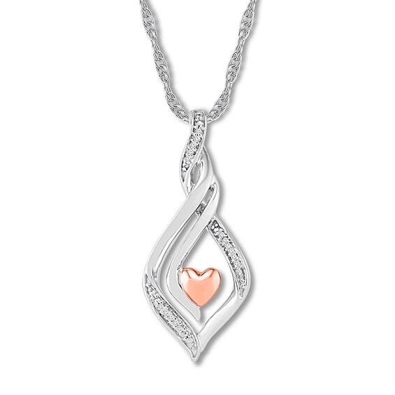 Diamond Heart Necklace Sterling Silver & 10K Rose Gold 18"