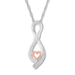 Diamond Heart Infinity Necklace Sterling Silver & 10K Rose Gold 18&quot;