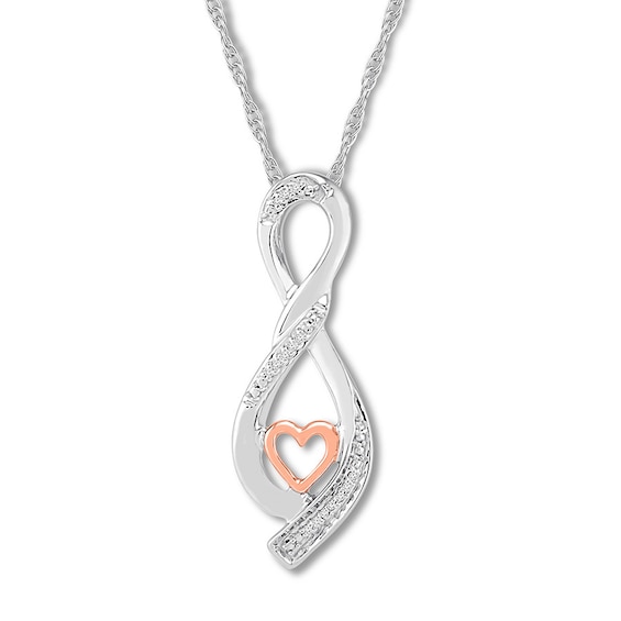 Diamond Heart Infinity Necklace Sterling Silver & 10K Rose Gold 18 ...