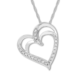 Diamond Heart Necklace Sterling Silver 18&quot;