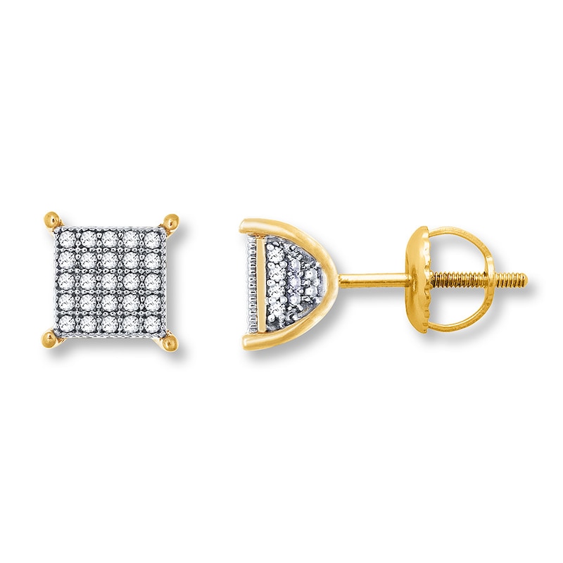 Main Image 1 of Men's Diamond Earrings 1/4 ct tw Round-cut 10K Yellow Gold