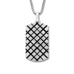 Men's Dog Tag Necklace 1/5 ct tw Diamonds Sterling Silver 18&quot;