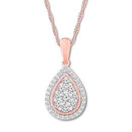 Diamond Teardrop Necklace 1/2 ct tw Round-cut 10K Rose Gold 18&quot;