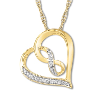 Heart Infinity Necklace with Diamonds 10K Yellow Gold 18