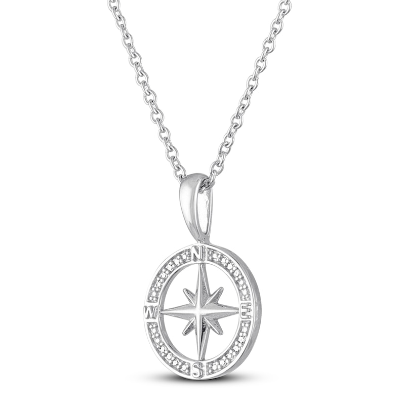 Sterling Silver Compass Symbol Heart Necklace Silver Compass